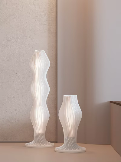 Modern White Textured Floor Lamps With Wavy Design For Living Room Interior 3d model