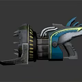 Futuristic Sci Fi Weapon With Metallic Structure Mechanical Pipes Blue Accents And Orange Core
