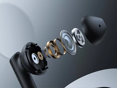 Disassembled Headphone Speaker Components With Modern Design Metal Rings Circular Parts Arranged In Order 3d model