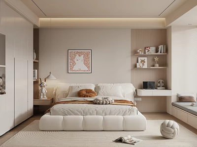 Modern Kids Room Interior With White Bed Shelves Wall Art And Decor 3d model