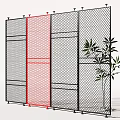 Grid Design Interior Partition With Red Panel And Green Plant Decoration