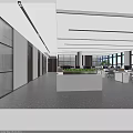 Modern Public Office Space With Open Layout Desks Computers Green Plants And Large Windows