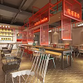 Modern Restaurant Interior Design With Orange Decor Open Layout Colorful Chairs And Greenery