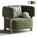 Modern Single Sofa With Light Beige Linen Fabric Wooden Legs And Decorative Pillow