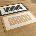 Modern Square Rugs with Scalloped Edges Black White Beige Dot Patterns on Wooden Floor