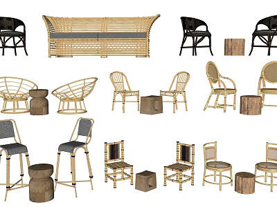 Rattan Table and Chair Combinations with Various Styles for Home Interiors 3d model