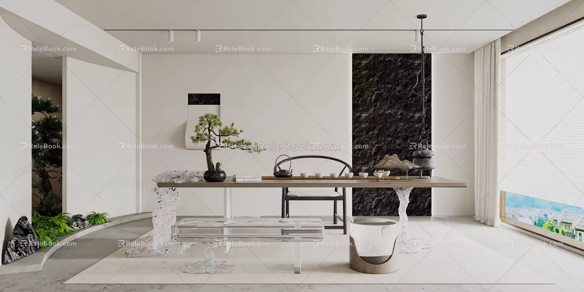 Modern Tea Room Crystal Table Tea Table and Chair Combination Study 3d model