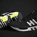 Stylish Black And White Athletic Sneakers With Neon Green Details