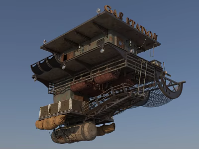 GAL PRONTO Floating Building With Metal Structure Staircase And Sandbags In Blue Sky 3d model