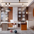 Modern Study Room Interior With Bookshelves Desk Chair And Pendant Lighting