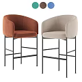 Modern Bar Stools With Brown And Beige Upholstery Curved Backrest And Black Metal Legs