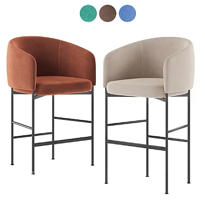 Modern Bar Stools With Brown And Beige Upholstery Curved Backrest And Black Metal Legs 3d model