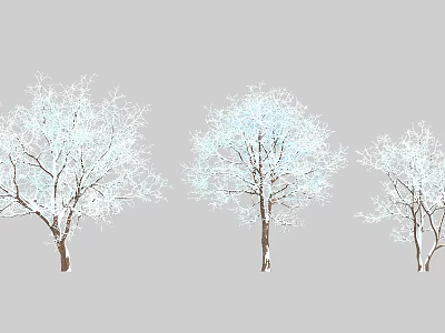 Three Snow Covered Arbor Trees With White Branches On Gray Background 3d model