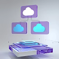Tech Inspired UI Design Featuring Transparent Purple Blue Panels Data Charts And Checkmark Icon 3d model