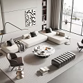 Modern L Shaped Sofa And Coffee Table Set With Floor Lamp Armchairs Area Rug And Artwork