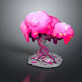 Pink Cloud Like Tree With Purple Trunk And Dripping Pink Substance At Base