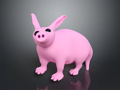 Pink Pig Toy With Big Ears And Round Body On Black Background 3d model