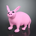 Pink Pig Toy With Big Ears And Round Body On Black Background
