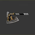Futuristic Tech Inspired Axe With Metallic Geometric Design Yellow Blue Glowing Accents