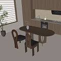 Modern Wooden Dining Table Set With Matching Chairs And Vase In Kitchen Interior