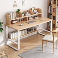 Nordic Desk and Chair Desk and Chair Green Plant Books Vase Notebook Bookshelf Combination Ornaments 3d model