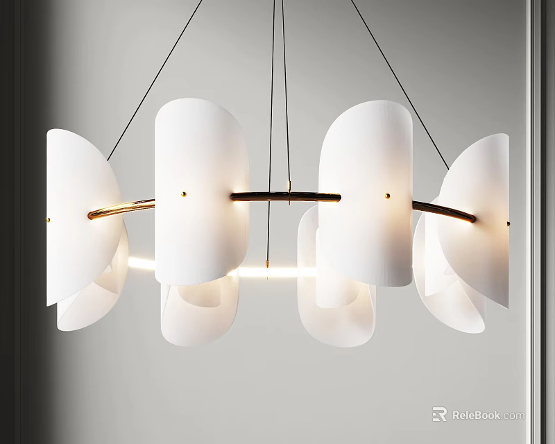 Modern Elegant Chandelier Featuring White Leaf Shades and Gold Metal Frame for Interior 3d model 