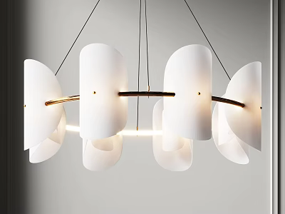 Modern Elegant Chandelier Featuring White Leaf Shades and Gold Metal Frame for Interior 3d model