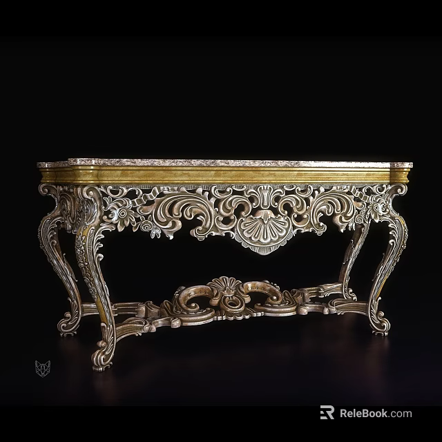 Luxury Ornate Console Table With Intricate Carvings And Elegant Silver Gold Leg Design 3d model 