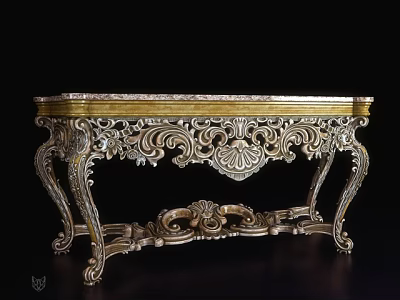 Luxury Ornate Console Table With Intricate Carvings And Elegant Silver Gold Leg Design 3d model