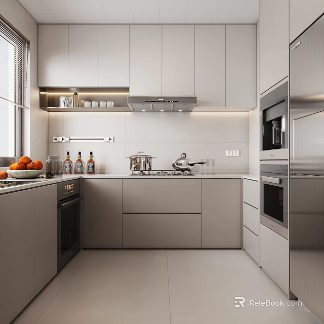 Modern Kitchen Interior Design With White Cabinets Stainless Steel Appliances And Countertop 3d model 