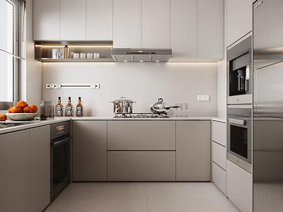 Modern Kitchen Interior Design With White Cabinets Stainless Steel Appliances And Countertop 3d model