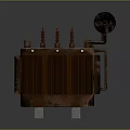 Vintage Industrial Transformer Featuring Rusty Metal Casing Red Insulators And Cooling Fins