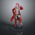 Pink Haired Character in Red Coat with Mechanical Creature on Black Base