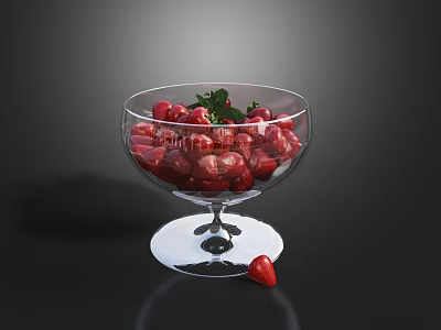Decorative Transparent Ceramic Pedestal Bowl Filled With Fresh Red Strawberries 3d model