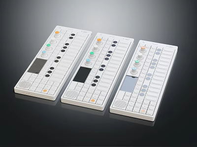 Three White Musical Instrument Control Panels With Buttons Knobs And Screens 3d model