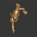 Detailed Golden Knight Statue Holding Torch In Pointing Stance On Dark Surface