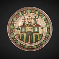 Traditional Ceramic Bowl With Colorful Decorative Rim And Intricate Painted Design