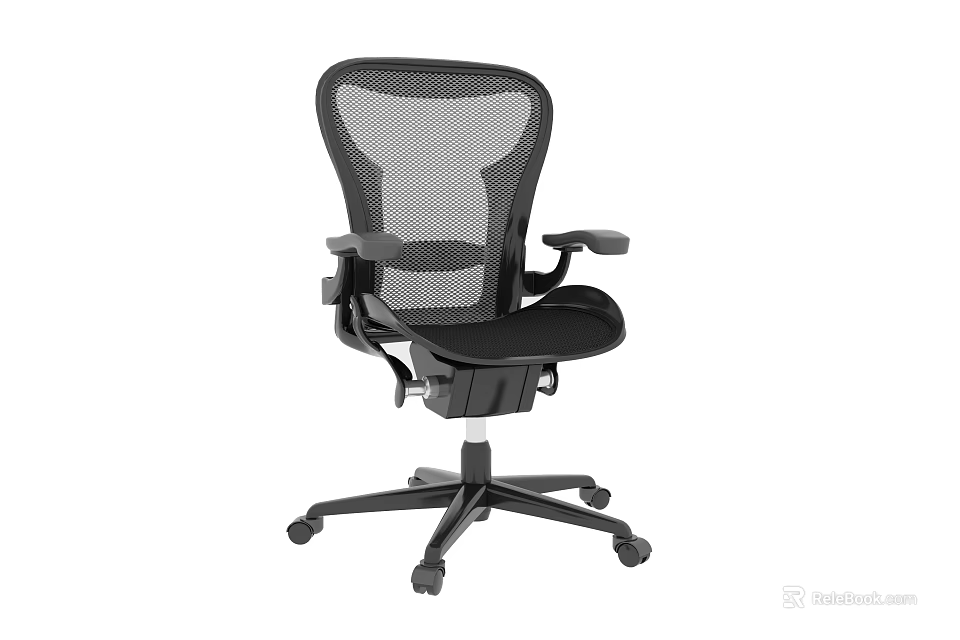 Ergonomic Black Mesh Back Office Chair With Adjustable Armrests Swivel Base And Caster Wheels 3d model 