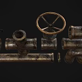 Vintage Brass Faucet Components With Rustic Metal Pipe Fittings And Textured Surfaces