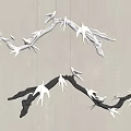 Branch Shaped Chandeliers With White Bird Decor In Black And White Design
