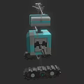 Blue Square Robot Character With Tracked Legs Antennas And Mechanical Arms