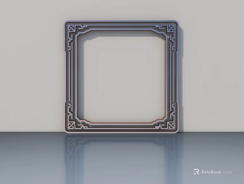 Stylish Swing Door With Intricate Frame Design On Smooth Reflective Surface 3d model 