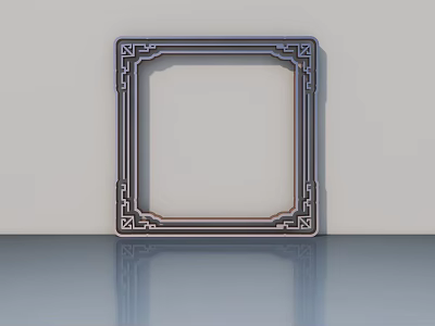 Stylish Swing Door With Intricate Frame Design On Smooth Reflective Surface 3d model