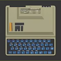 Vintage Computer with White Body Blue Keyboard and TI Logo Classic Design