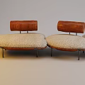 Modern Multi Seat Sofa With Wooden Backrests Light Cushions Metal Legs And Oval Coffee Table