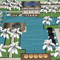 Luxury Swimming Pool Area With Palm Trees Modern Building And Seating Areas