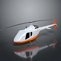 White And Orange Helicopter With Rotor Blades Displayed On Gray Surface With Reflection 3d model