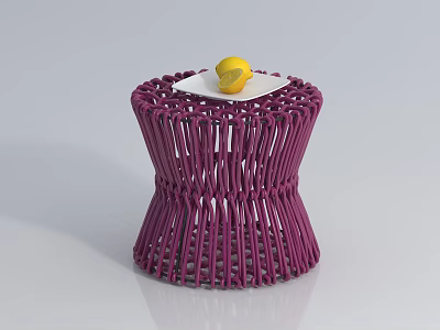 Modern Purple Woven Coffee Table With White Plate And Yellow Lemon 3d model