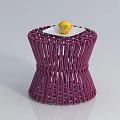Modern Purple Woven Coffee Table With White Plate And Yellow Lemon