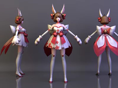 Game and Movie Character With Rabbit Ears Red White Dress And Cherry Blossom Design 3d model